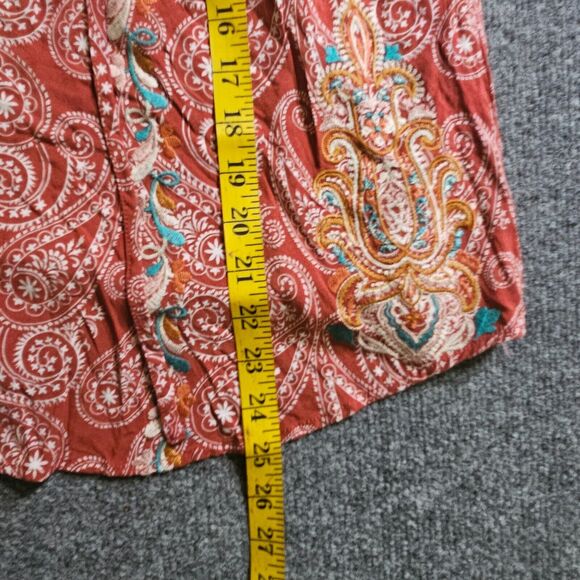 Savanna Jane Top Shirt Womens Large Red Orange Embroidered Boho Peasant Casual - Picture 8 of 11